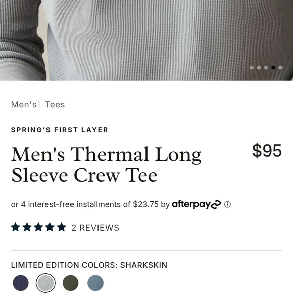 NEW American Giant Thermal Long Sleeve Crew Tee Sharkskin Grey Size 2XL